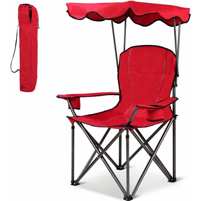 Camping Patio Festival Park Beach Folding Chair With Shade Canopy Shelter-Red