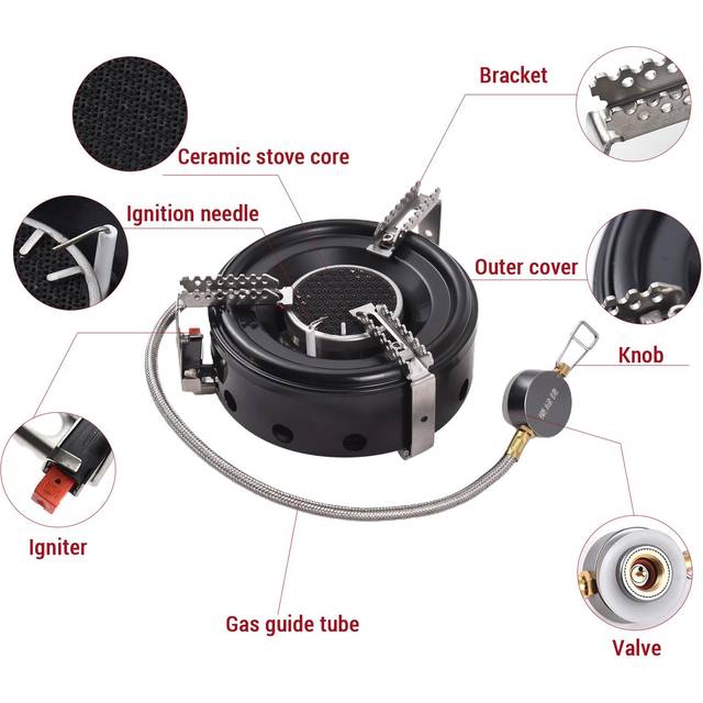Camping Stove High-Altitude Infrared Portable Windproof  Gas Stove for Outdoor Hiking Lightweight black