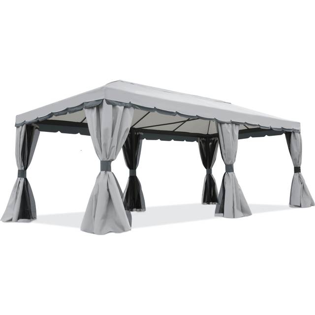 Grå trädgårdspaviljong med gardiner Valencia 3x6m Garden Point