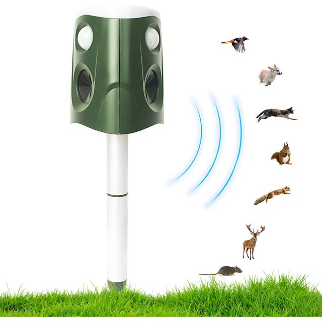 Solar Mole Repellent Ultrasonic Outdoor Pest Bird Squirrel Animal Repeller IP66 Waterproof 360 green
