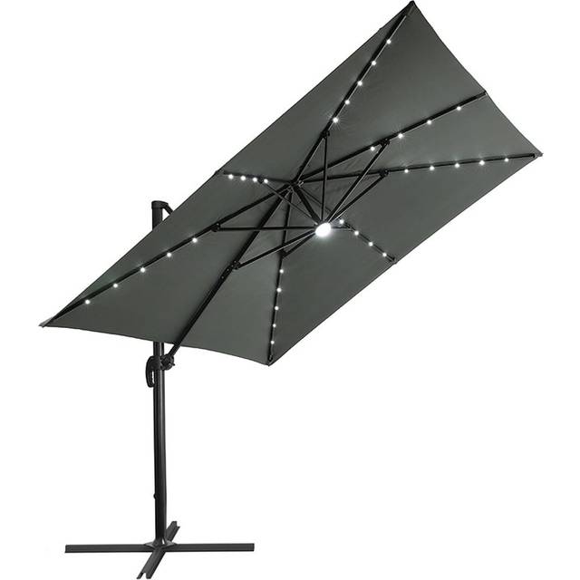 Living and Home Dark Grey Square LED Rotatable Cantilever Parasol with Base 3m