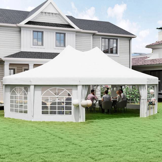 Outsunny 6.5 x 8.9m 10 Sides White Double Top Party Gazebo Marquee