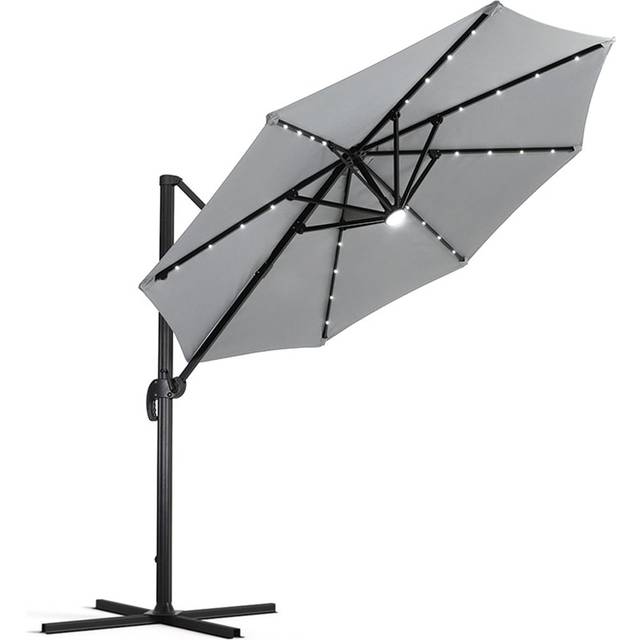Living and Home Light Grey LED Rotatable Cantilever Parasol with HDPE Base 3m