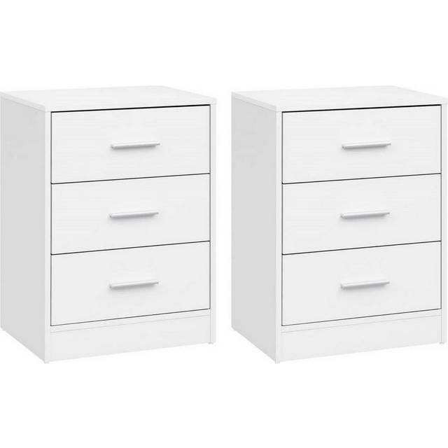 Woltu - 2x Simple 3-Drawer Vertical End Table for Living Room/Bedroom,White