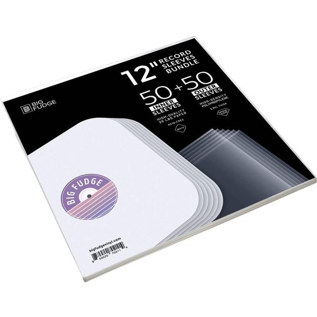 Vinyl Record Sleeves BUNDLE by Big Fudge - 50x Record Outer Sleeves PLUS 50x Record Inner Sleeves - Crystal Clear Album Sleeves and Rounded Acid Free
