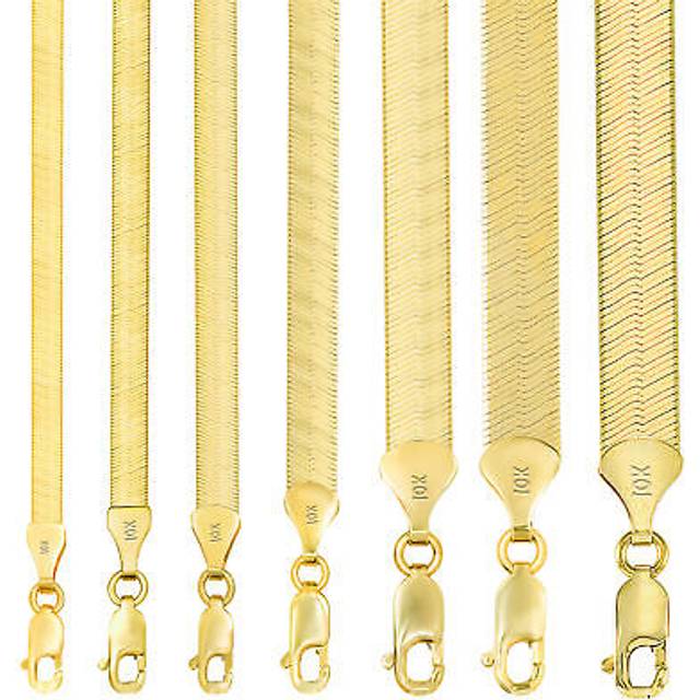 10k yellow gold solid 3mm-9mm flat herringbone chain necklace women men 16"- 24"