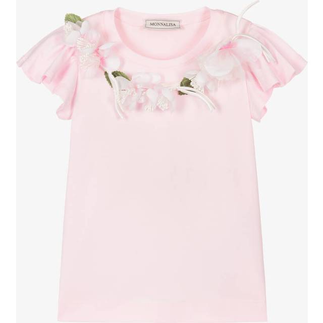 Monnalisa Girls Pink Cotton Floral Corsage T-Shirt - 5 year