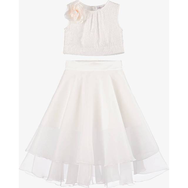 Monnalisa Girls Long White Sequin & Organza Skirt Set - 12 year