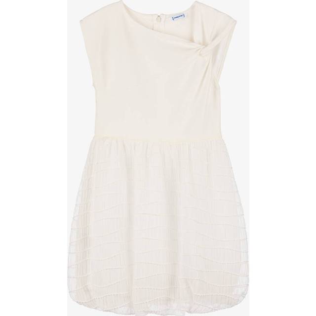 Mayoral Girls Ivory Jersey & Chiffon Bubble Dress - 8 year