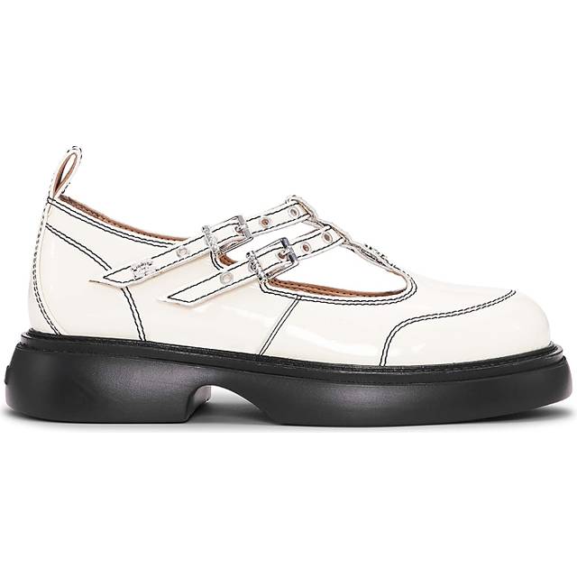 GANNI Ivory Mary Jane Shoes in Egret Responsible Size 8 Polyurethane/Cotton Women's