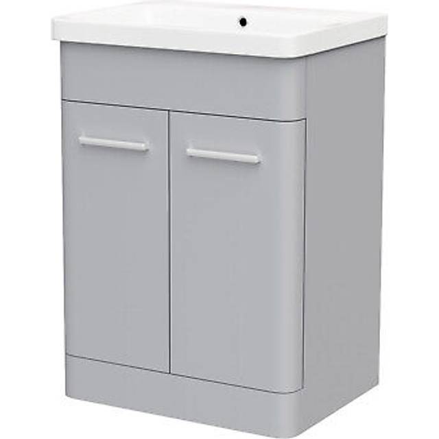Afern 600mm Freestanding Vanity Unit Cabinet & Wash Basin Matte Grey Flat Pack