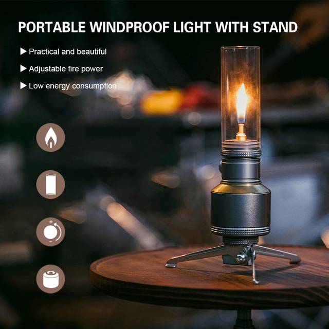 Propane Lantern Candlelight Kit Portable Lamp with Stand Windproof CandleLight Outdoor Camping black