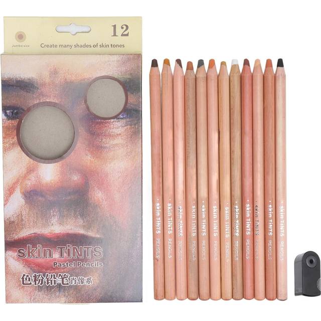12 Colored Pencils with Pencil Sharpener Fleshcolor Professional Anti Cracking Portrait Pastel