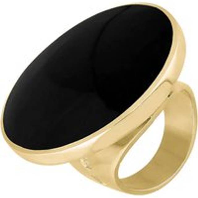 9ct Yellow Gold Whitby Jet Queen's Jubilee Hallmark Large Round Ring D
