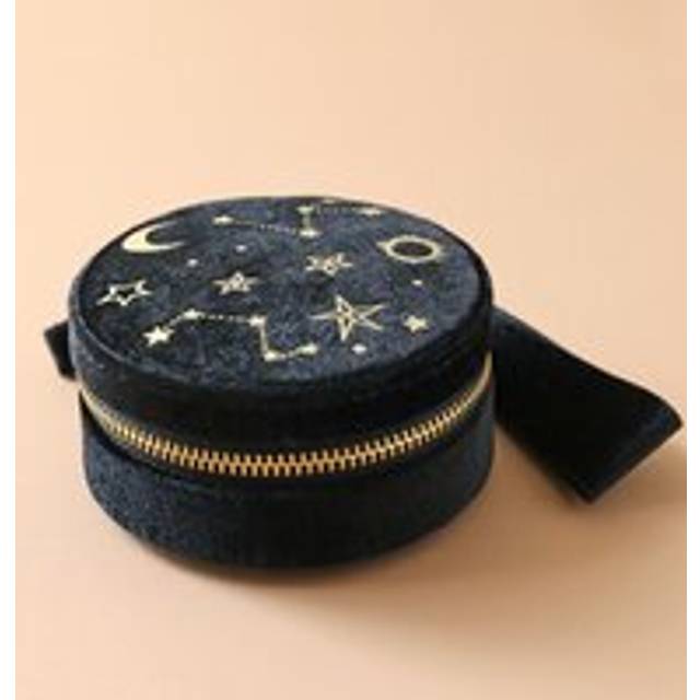 Starry Night Velvet Mini Round Jewellery Case in Black - black/gold - one size