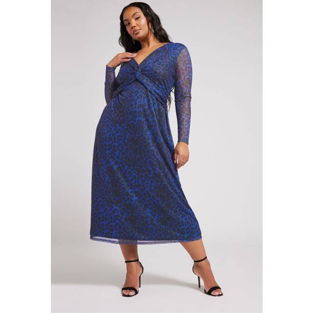 Yours London Curve Blue Animal Print Twist Front Midaxi Dress, Women's Curve & Plus Size, Yours London - 30-32