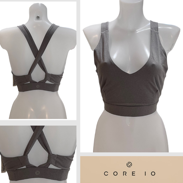 Core i0 sports bra size l 14 racer back v neck unpadded non wired deep underband