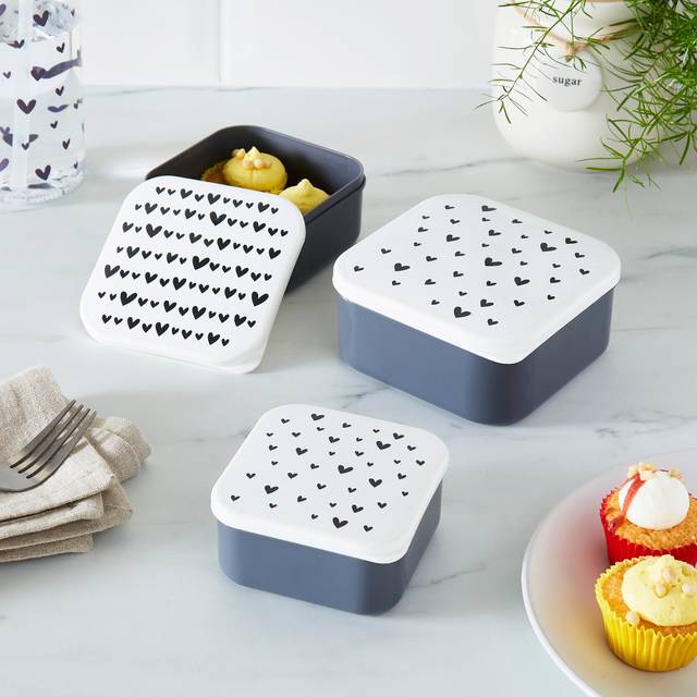 Hearts Snack Boxes Set of 3 - Black