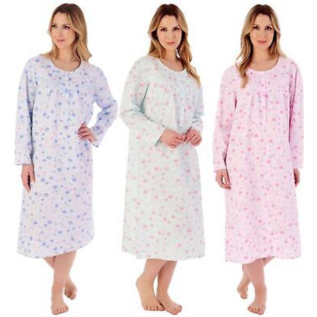 Slenderella woven cotton nightie ladies 45" long sleeve nightdress nightwear