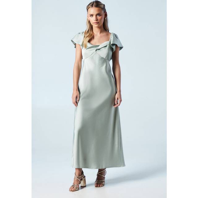 Petite Twist Front Angel Sleeve Midi Bridesmaids Dress - Sage - 8