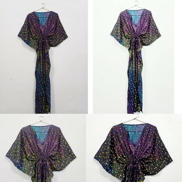 Cotton rayon summer beach multi star indian bikini cover-up plus size maxi dress