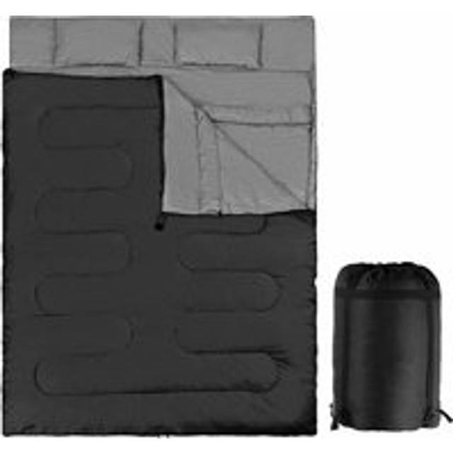 Costway - Double Sleeping Bag, Extra Large - 220 x 150 cm - Converts into 2 Singles, Waterproof Sleeping Bag with Free Pillows and Carrying Bag for