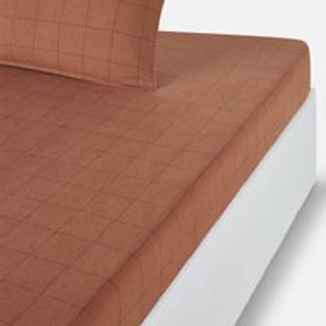 Monille Checked 100% Washed Cotton Fitted Sheet - Check Print - DOUBLE (140X190cm)