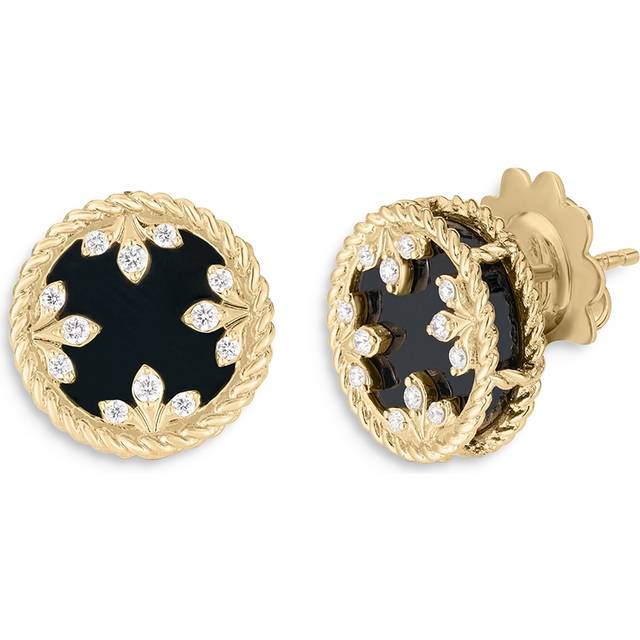 Roberto Coin 18K Yellow Gold Venetian Princess Medallion Black Jade & Diamond Stud Earrings