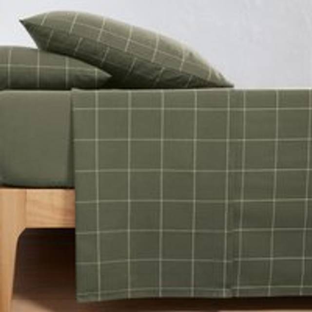 Charlie Khaki Checked 100% Cotton Flannel Flat Sheet - DOUBLE (240X290cm)
