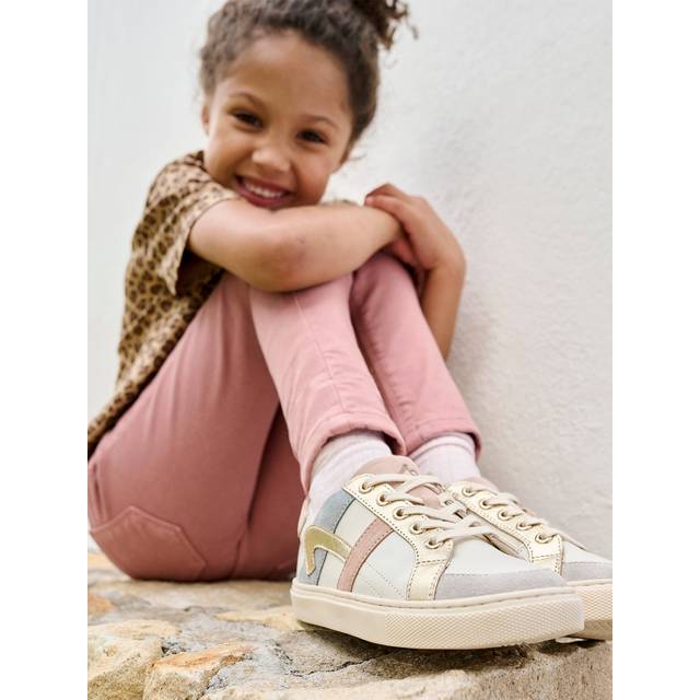 Leather Trainers with Laces and Hook-&-Loop Strap, for Kids ecru