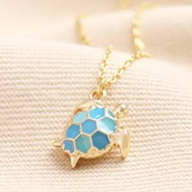 Blue Turtle Pendant Necklace in Gold - gold/blue - one size