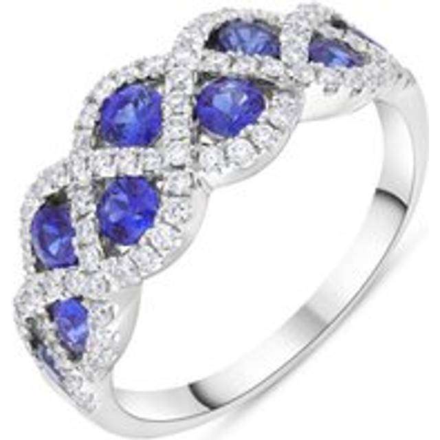 18ct White Gold .87 Sapphire .37 2 Row Daimond Lattice Eternity Ring