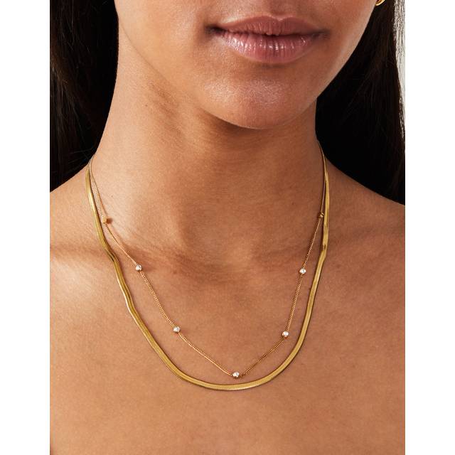 14ct Gold-plated Layered Diamante Omega Chain Necklace - Accessorize - One Size