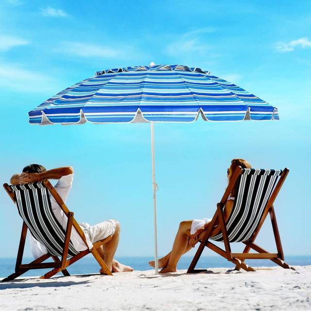 243 cm strandparasoll utomhusparasoll strandparasoll aluminium tippbart uteplatsparasoll - mörkblått