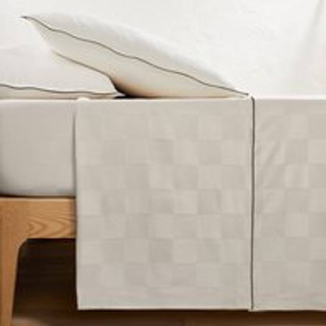 Victor Checked 100% Washed Cotton Satin 300 Thread Count Flat Sheet - Ivory - SINGLE (180X290cm)