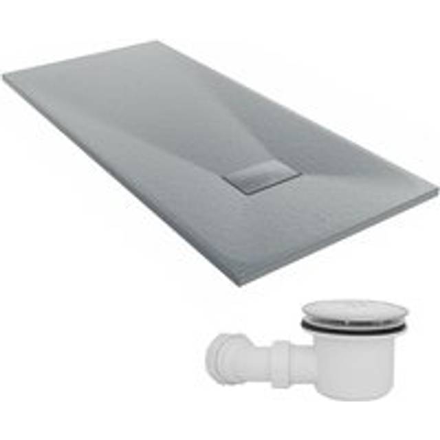 NRG - 1500 x 700mm smc Anthracite Rectangle Slate Effect Bathroom Shower Tray & Fluidmaster Fast Flow Waste Trap