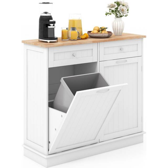 Kitchen Tilt-Out Trash Cabinet with 2 Drawers and Adjustable Shelves-White