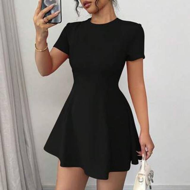 Elenzga New Vintage Red Fitted Midi Dress, Flattering Round Neck For Women, Valentine&#39;s Day
