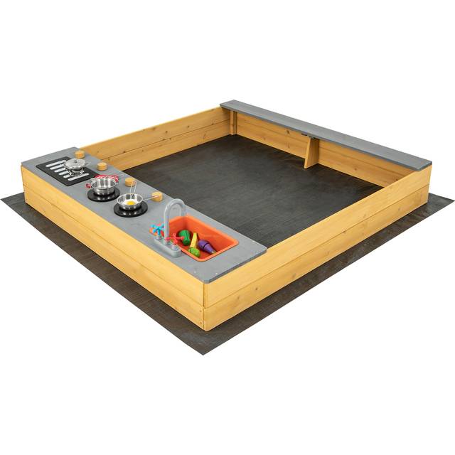 Costway Kids Kitchen Playset Sandbox with Bench Seat - Multi - 154 x 35 x 19cm