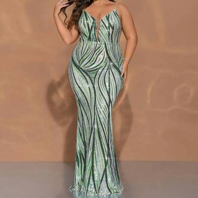 CHOSMO Plus Size CHOSMO Sequins Elegant Evening Wedding Elegant Gorgeous High Waist Prom Dress