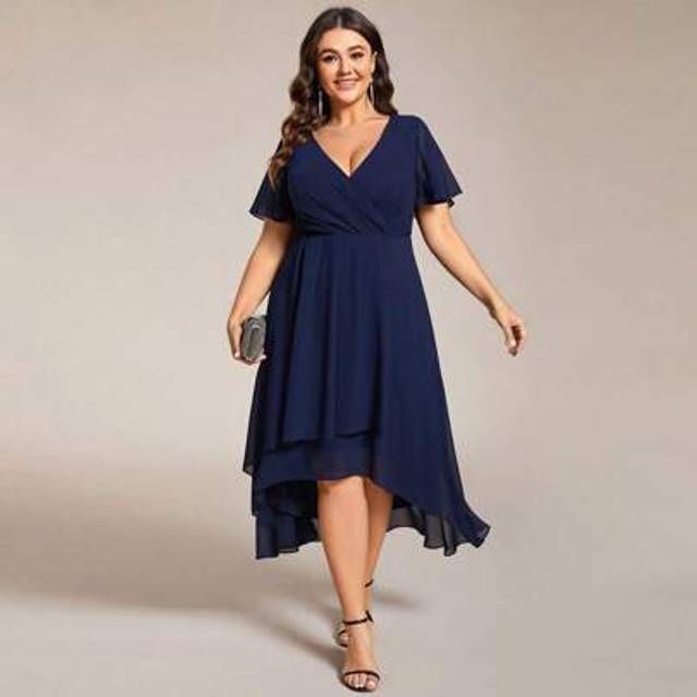 SHEIN Plus Chiffon Ruffle Trim Contrast High Low Hem Bridesmaid Dress