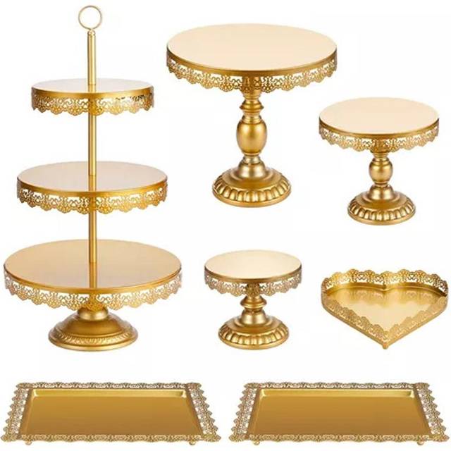 7-Piece Cake Stand Metal Dessert Table Cupcake Holder Cake Serving Tray Display Tower for Wedding gold