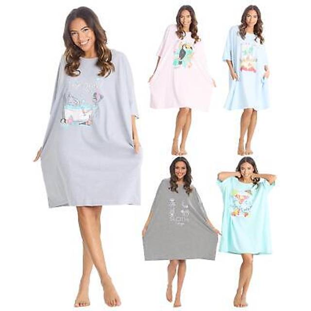 Oversized Sleep T-shirt Ladies Boyfriend Fit Baggy Nightie Lounge Dress Pockets