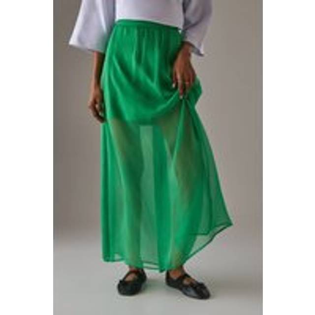 Womens Chiffon High Waisted Short Lining Maxi Skirt - Green - 8