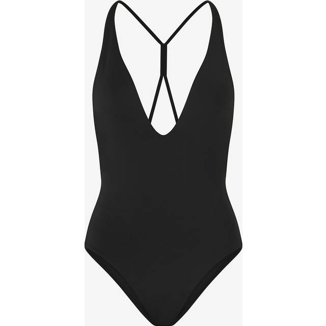 1-Piece Plunging Swimsuit, CK Split Elastic - Black