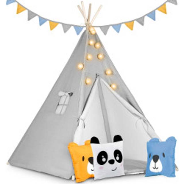 Children's teepee tent with string light Nukido - gray