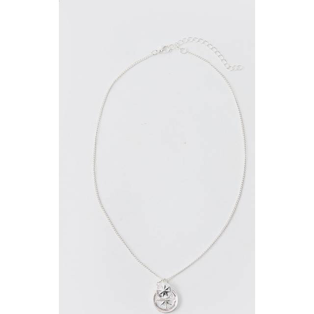 Silver Necklace With Compass Pendant - Grey - One Size