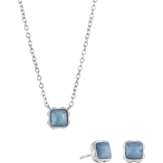 COEUR DE LION Semi-Precious Stone Pendant Necklace and Stud Earring Set, Silver