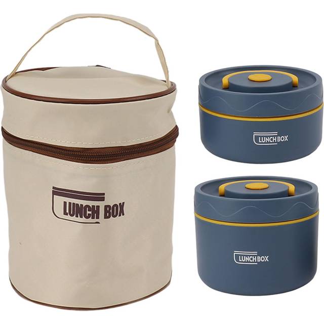 Bento Lunch Box Round with Lid Bag Leakage Proof Stainless Steel Safe Large Capacity Easy Clean L