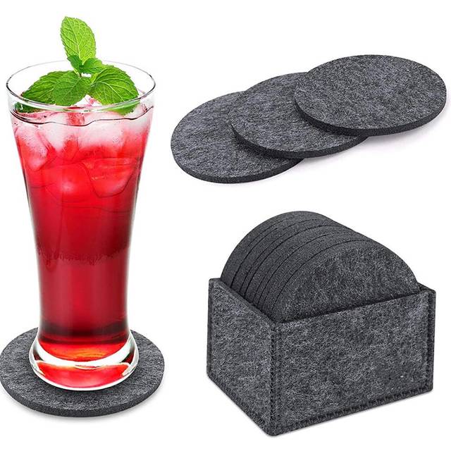 14 pcs Round Felt Coasters with Storage Box Water Absorption Table Coaster for Drinks Cups Bar Glass grå färg
